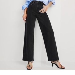 High-Waisted Wide-Leg Black Jeans